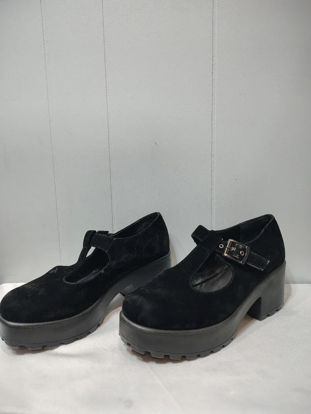 Koi Black Platform Chunky Faux Suede Sai Mary Janes Size UK 8/ US 10